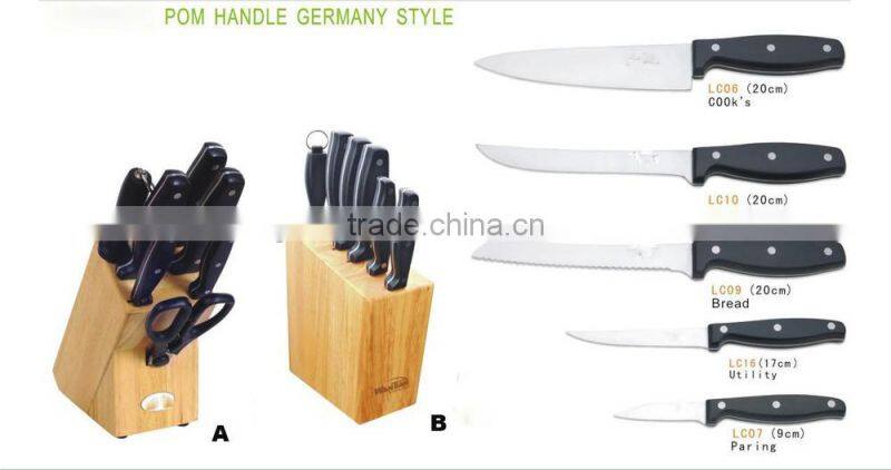 5-Pieces Knife set: 5 knives in ABS handle + wood color knife block.