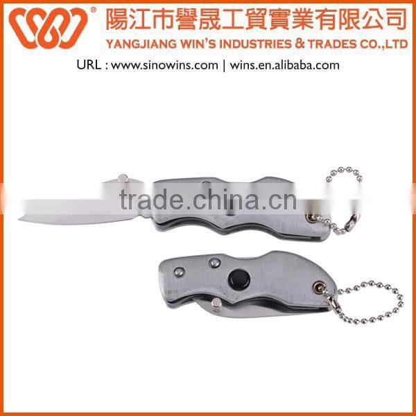 Plastic handle mini folding knife key chain with red LED