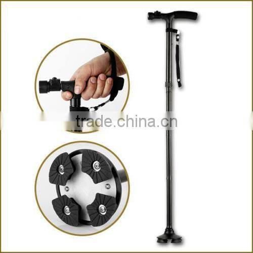 2017 new hot Multifunctional Trusty Cane Walking Stick Old People LED Light 4-feet Folding