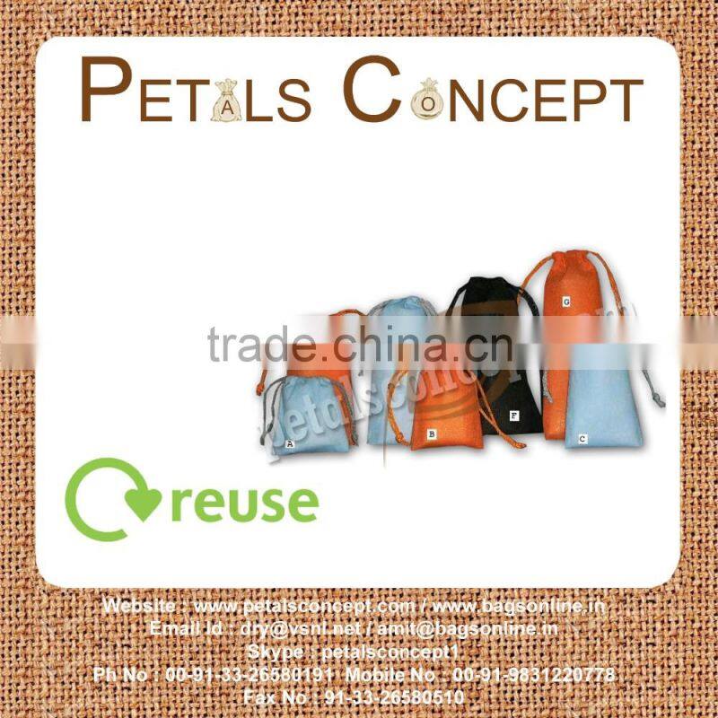 Drawstring non woven gift pouches - pull string poches - wholesaler of drawstring bag