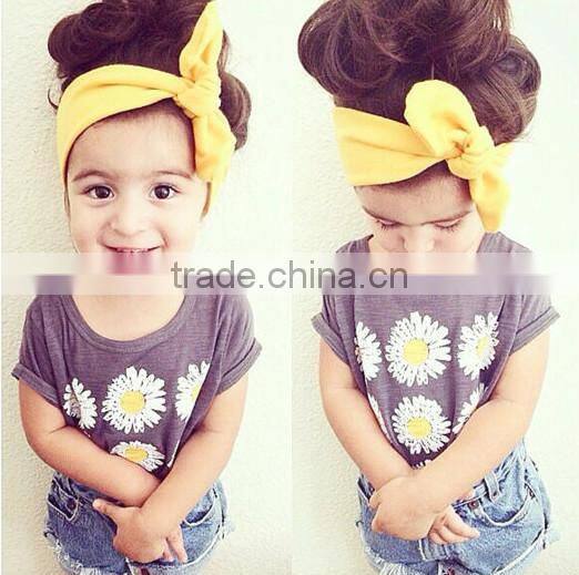 2015 hot sell kids cotton stretch elastic headband Baby Headband Bow Knot headband