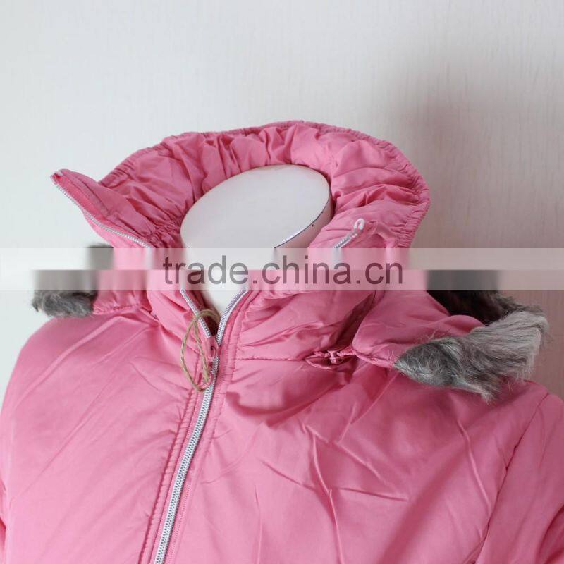 2016 Padding Ladys Winter Long Jacket With Fake Fur Hood
