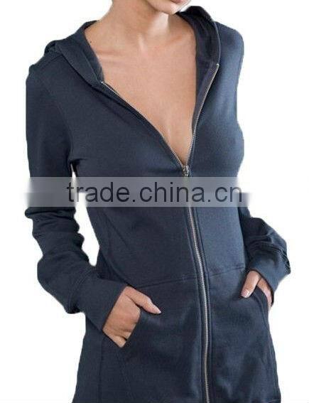 Fitted Long Zip Hoody with Nickel Zipper
