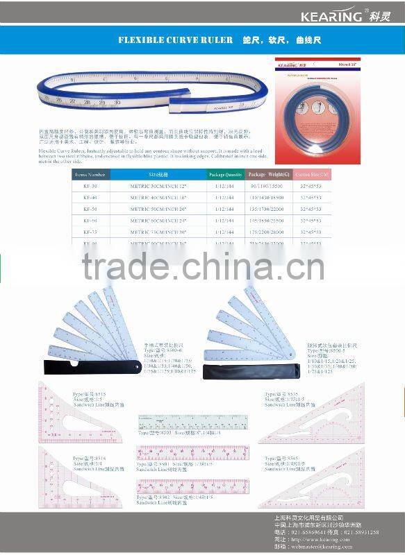 Kearing individual package 1/4 & 1/5 Proportion flexible Plastic Engineer Scale Ruler Built-in calibration1.2mm thickness # 8502