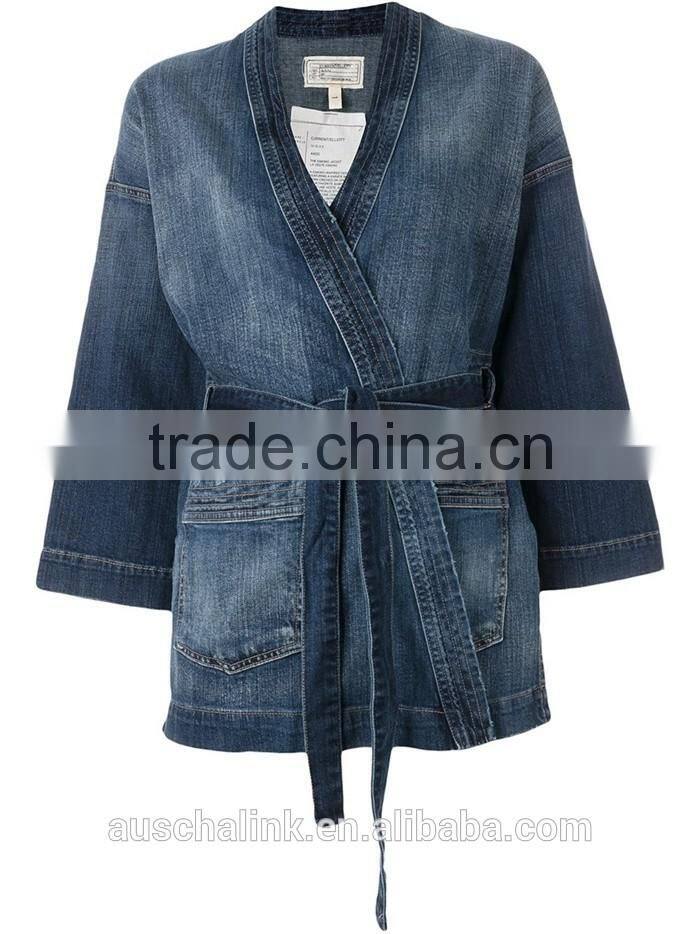hot sale unique design lady denim kimono style jackets for sale