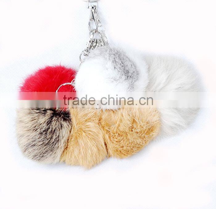 CX-R-36 Wholesale Fur Key Ring Real Rabbit Fur Balls