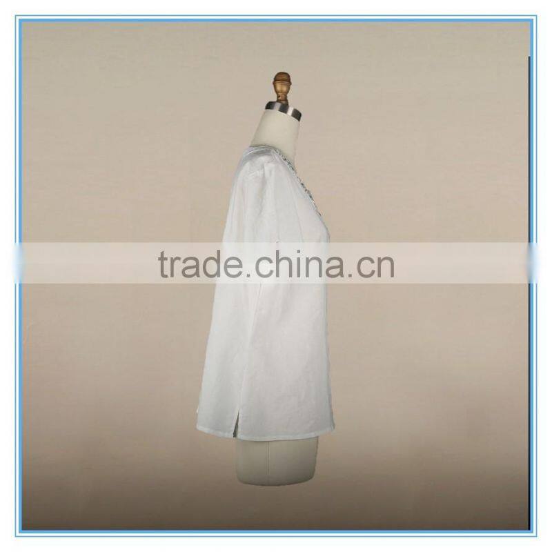 White Cotton Sarees Blouse Hand Designs Crystal Beaded Linen Blouse