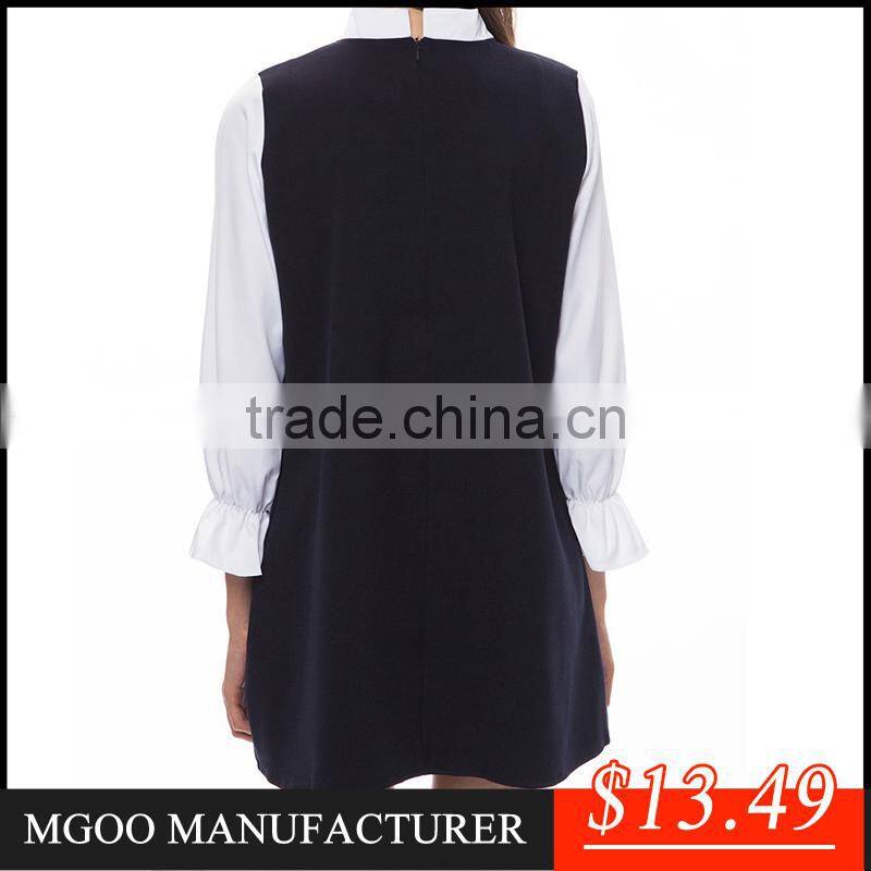 MGOO ODM/OEM New Arrive Summer Clothes Dresses For Women White Black Contrast Ruffles Sleeves A line High Fashion Dresses