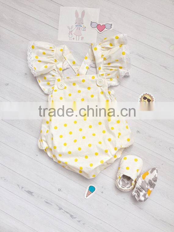 Newborn Baby Clothing Carters Infant Ruffle Lace Sleeve Bodysuit Baby Girls Cotton Polka Dot Romper Wholesale