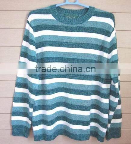 100% cotton mens blue stripe sweater with round neck