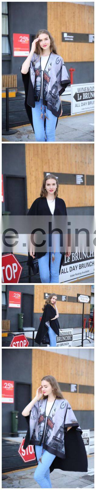New luxury Brand Color matching cashmere Poncho winter thicker warm shawls wrap double side