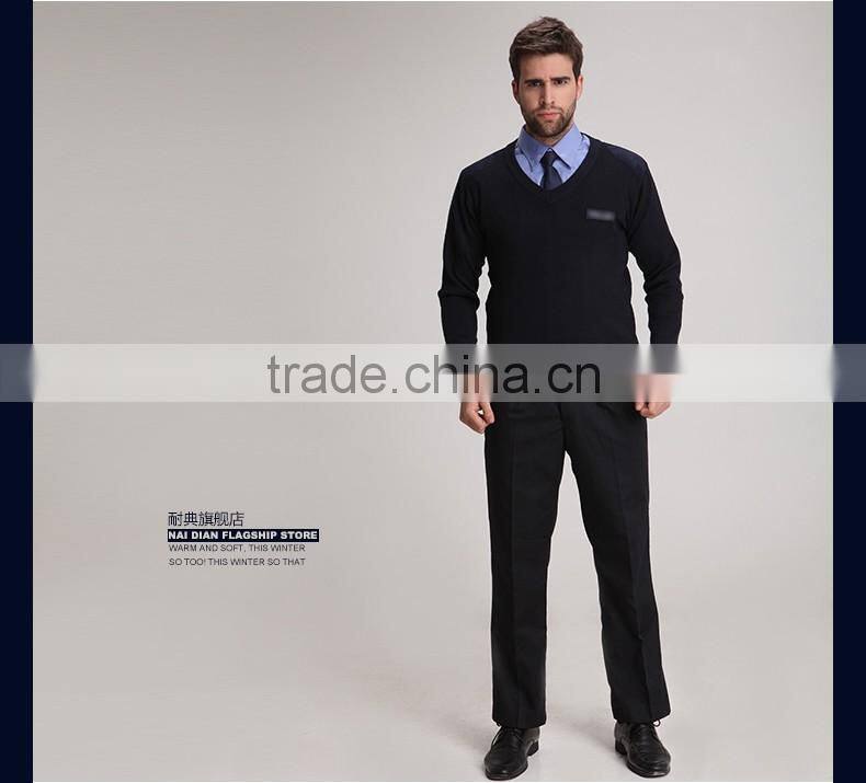 Juqian WOOL /POLYESTER mixed round neck black mens security uniform pullover security sweater