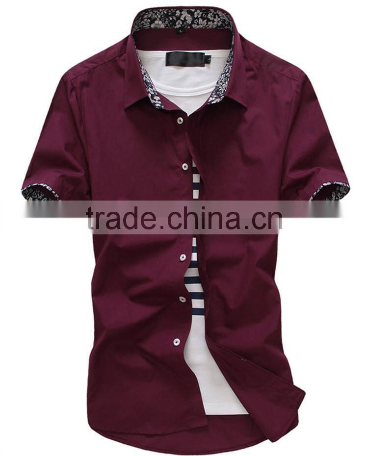 Slim light lake blue color short sleeve cotton men shirts