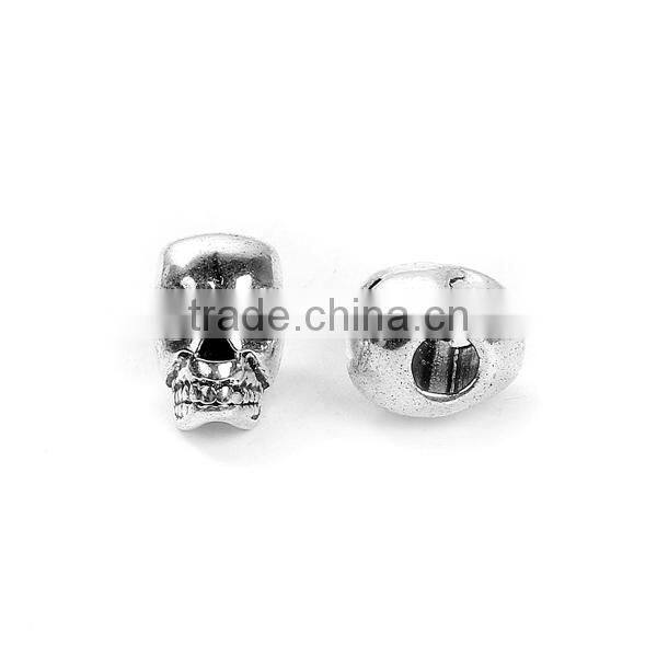 Zinc Based Alloy 3D Spacer Beads Skull Antique Silver