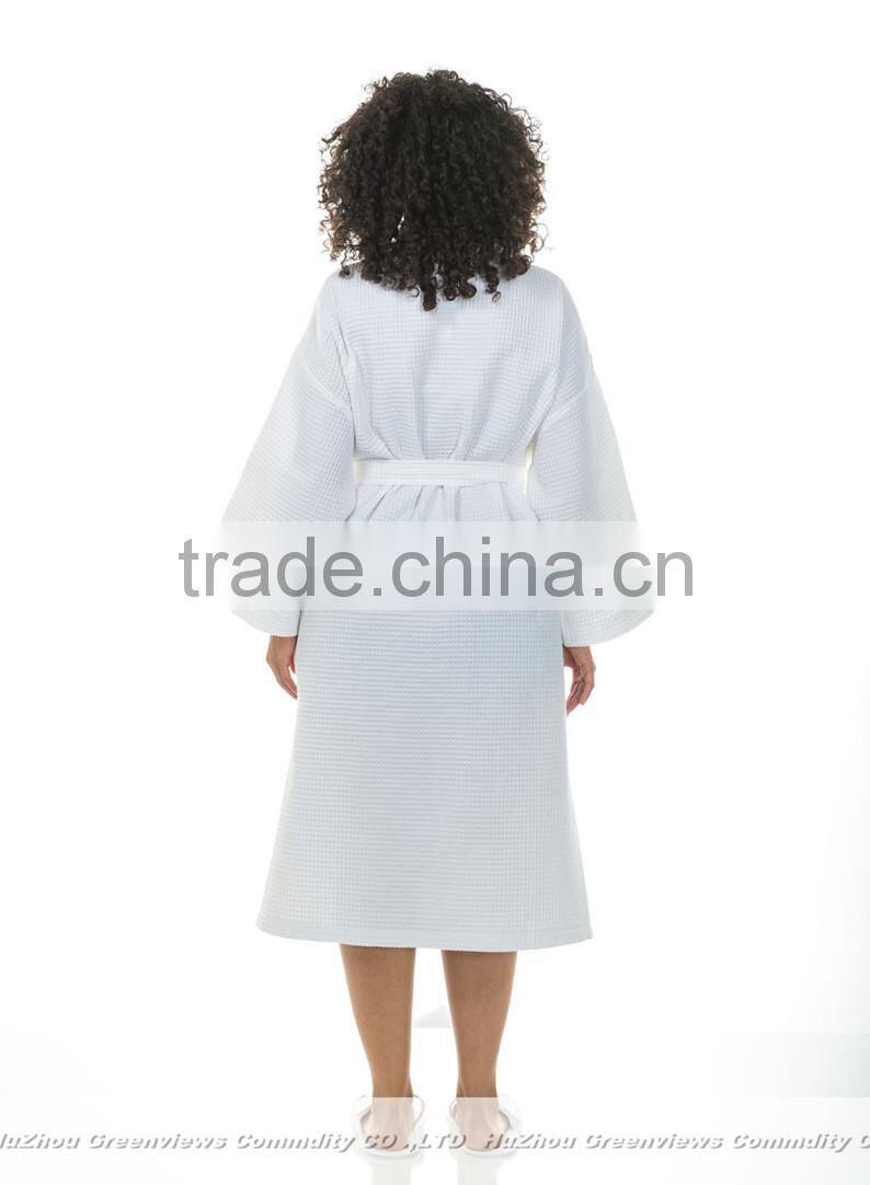 Cotton waffle bathrobe satin style bath gown waffle SPA long down robes