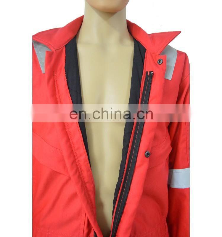 China Supplier Men's Zip Front 100 Cotton fire retardant fireproof winter coverall with reflective tapes