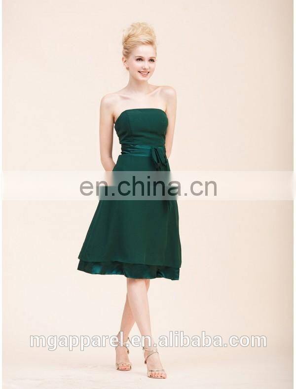 Latest design A line bridesmaid dress chiffon strapless bridesmaid dress patterns with ribbon sash
