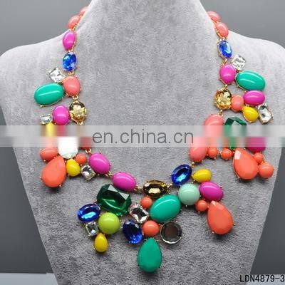 Bib and foral orange pendant with transperament crystal bib necklace jewelry