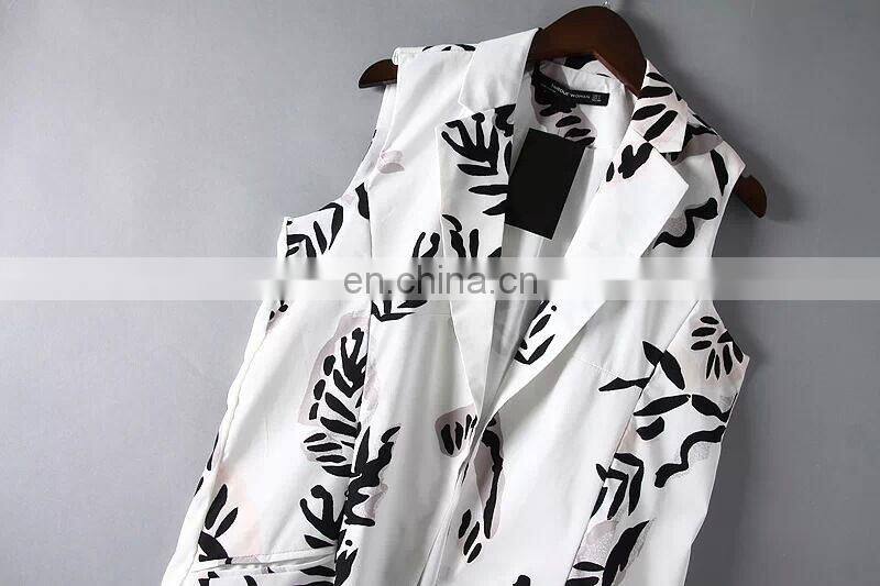 Girls clothes custom jacket women without coats wholesale trees leaf printed fall long vest clothing suit collar vest 2015