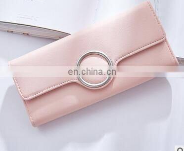 Fashion Decorative Metal Ring Package Woman Wallet Long Solid Simple HASP Womens Purse PU Leather Brand Women Wallet Coin Pocket