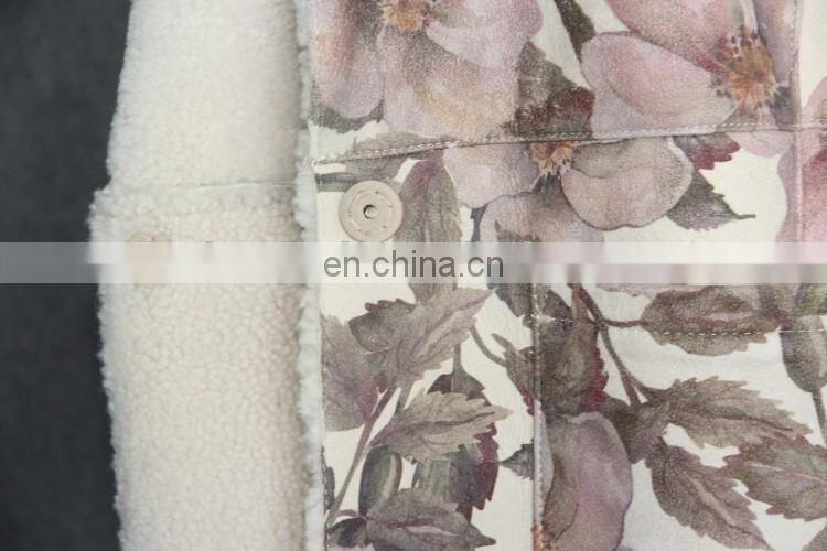 Glorious Design Floral Prints Sheepskin Fur Garment Top Quality Sheep Fur Jacket Ladies Long Fur Dress