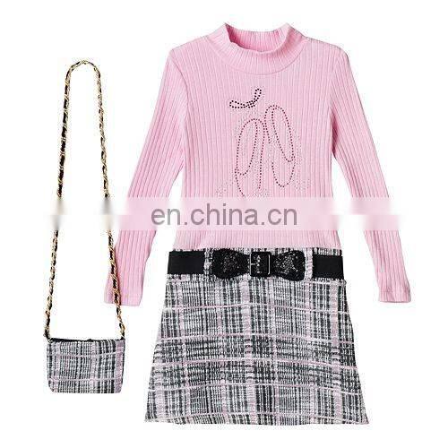 Kids Girls 4- 6 Knitworks Ribbed Rhinestone Mockneck Dresses with Stretch Belt