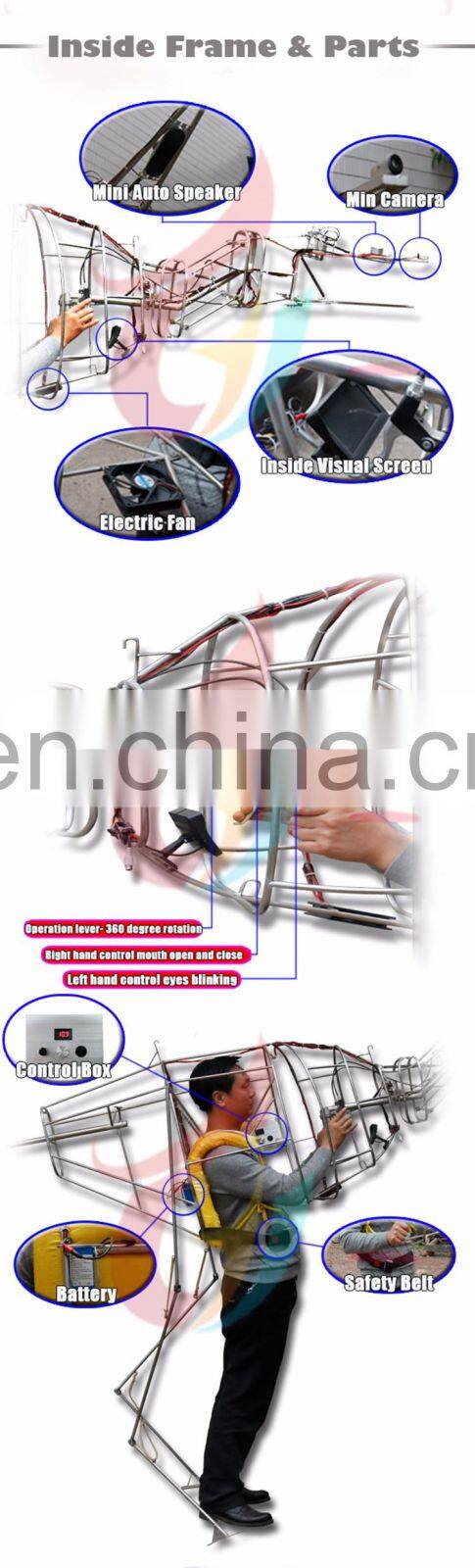 High quality vivid costume dinosaur for playground