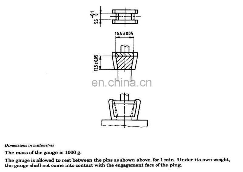 Gauge for checking impossibility of single-pole insertion of plugs into socket-outlets of EN50075 figure 4