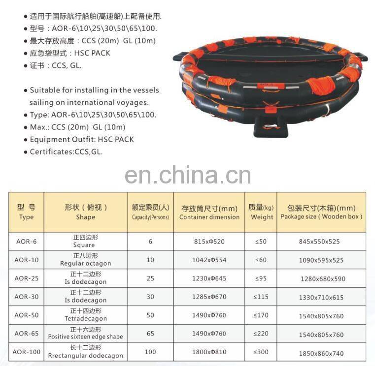 Marine 6 to 100 Persons Open-Resversible Inflatable Liferaft