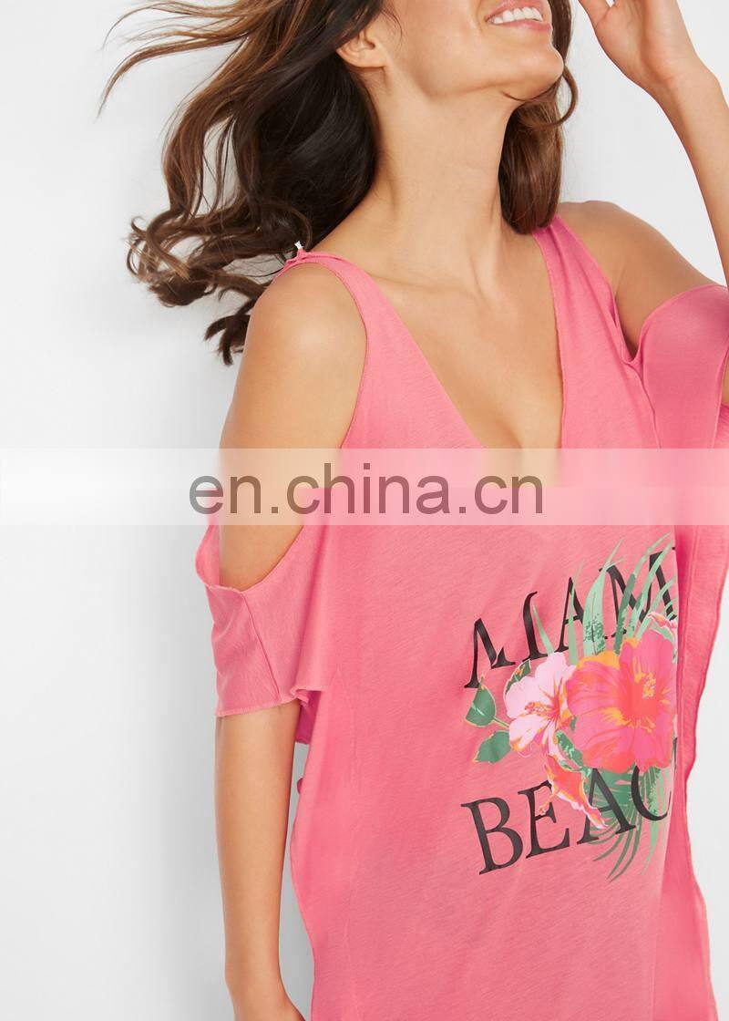 2019 Sexy Cold Shoulder Bikini Cover Ups Casual Miami Beach Letters Printed Summer Dress Women Beachwear Swimsuit Cover Up
