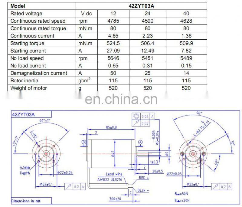 42ZYT High Torque Brushdc motor for cordless drill 12v 24v