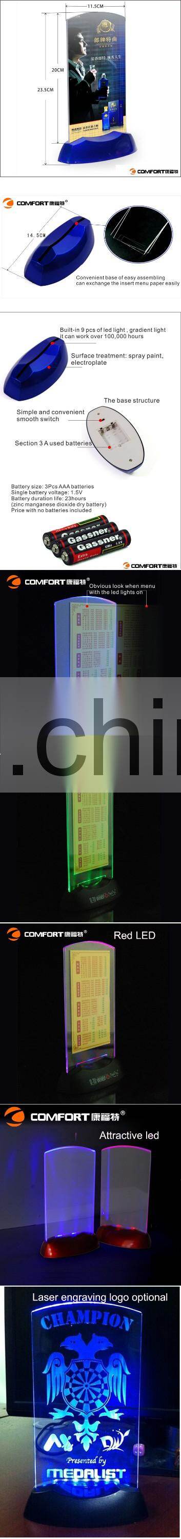 Factory direct transparent illuminated led table tent