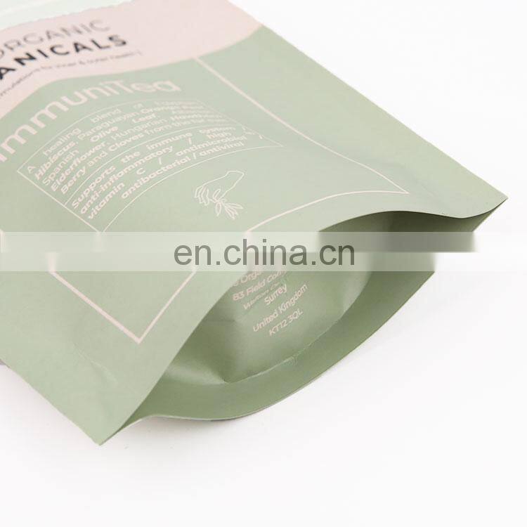 Customized Printed Resealable Food Grade Ziplock Doypack Moisture-proof Zipper Kraft Paper Bag Tea Bag with Tear Notch