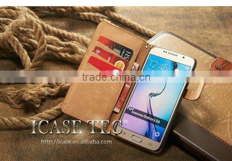 2015 Wholesale New product for samsung galaxy s6 case ,retro style wallet case for galaxy s6,for samsung galaxy s6 flip case