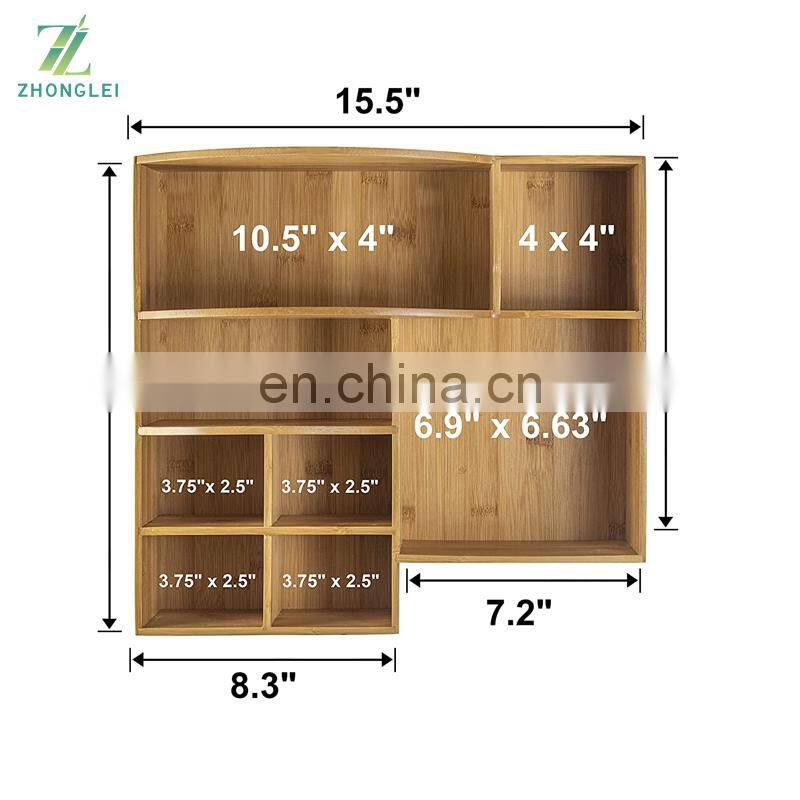 Bamboo Plate and Cutlery Organizer Large Kitchen Spoon, Fork, Knives and Cups Holder Tableware Dispenser