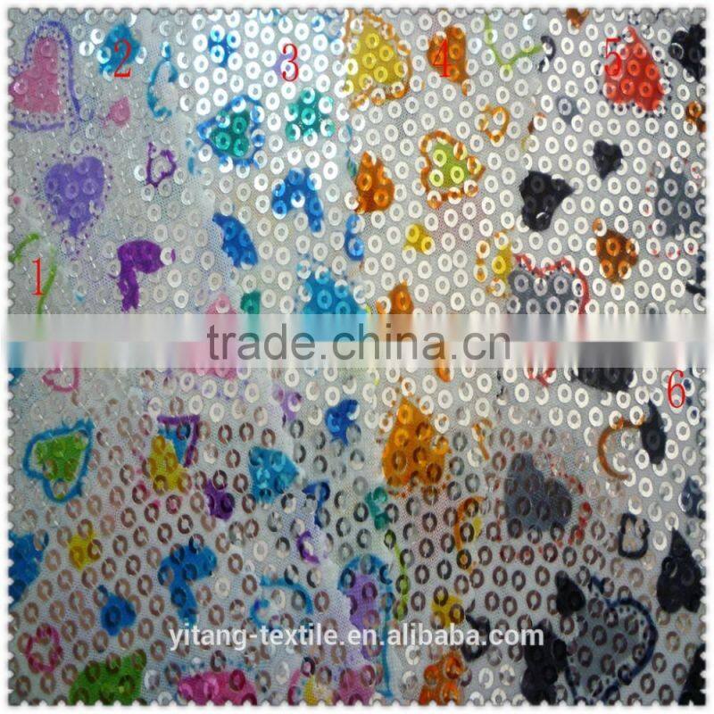 printed heart pattern sequin fabric