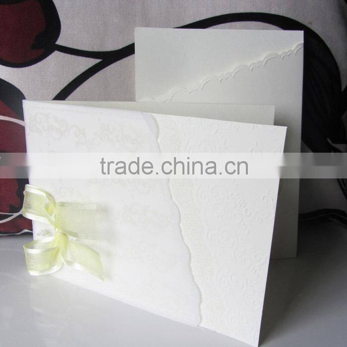 Hot Stamp Luxuroius Fabric Wedding Invitation Cards with Pocket