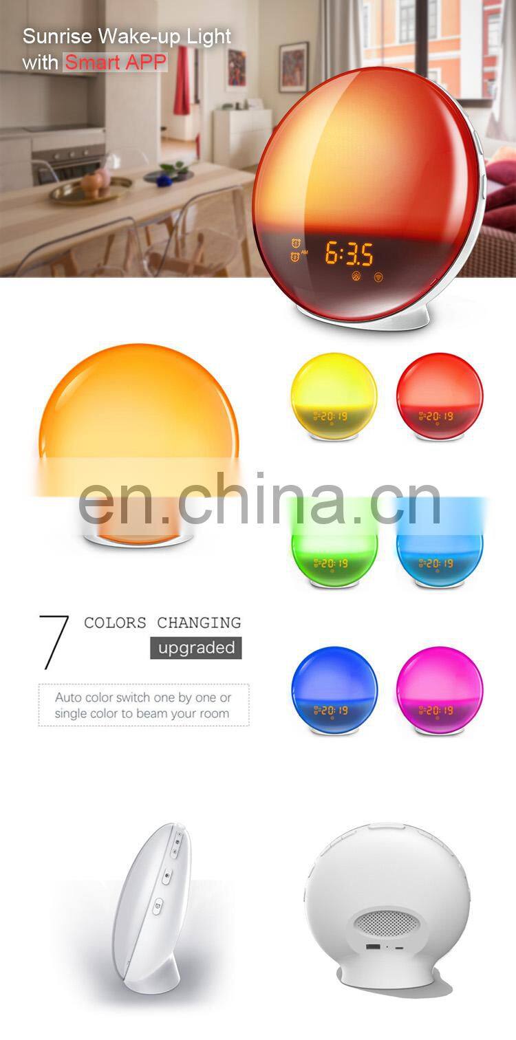 Wake Night Light Alarm Clock with sleep trainer natural sound machine and FM Radio & APP connection