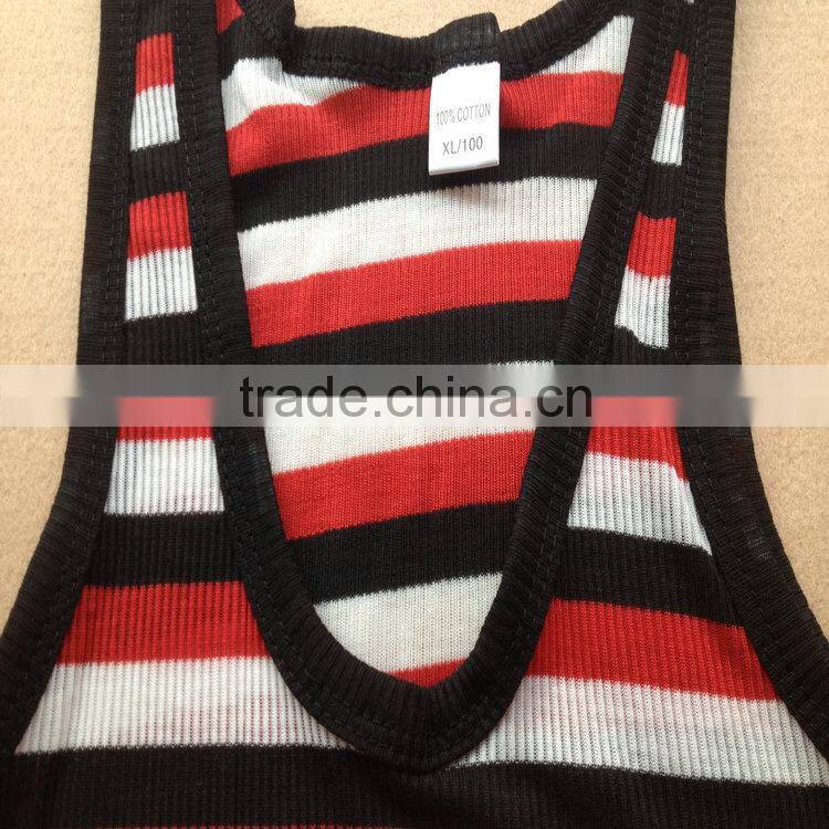 0.7USD Stock Cheappest Rib Cotton Colorful Strip Men Running Singlet/ Men Tops ( kcbx004 )