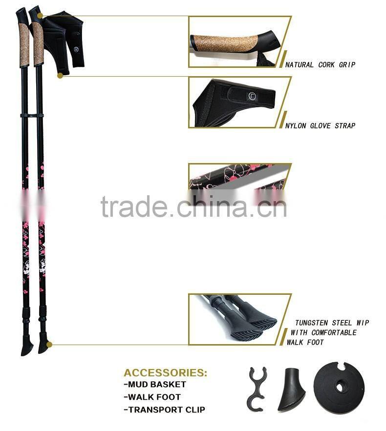 Telescopic Mountaineering Quick Lock Trekking Poles With Cork Handle