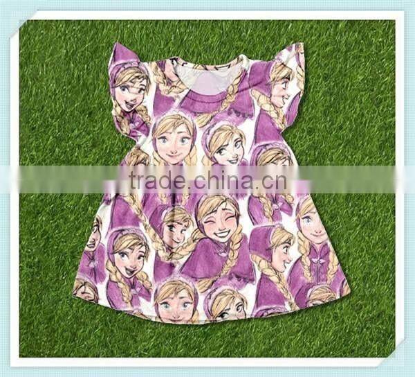 Latest style frozen elsa print girls summer dresses flutter sleeve dress for baby girl childrens boutique clothing dress