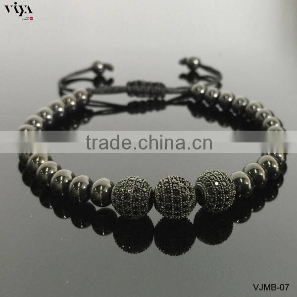 2016 Newest Gold Bead Bracelet With Black Lava Bead Elastic Buddha Bead Rosary Bracelet