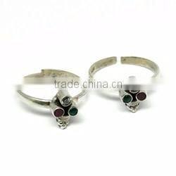 New ! Red Onyx_Green Onyx_White CZ 925 Sterling Silver Toe Ring, Gemstone Silver Jewelry, 925 Wholesale Toe Ring