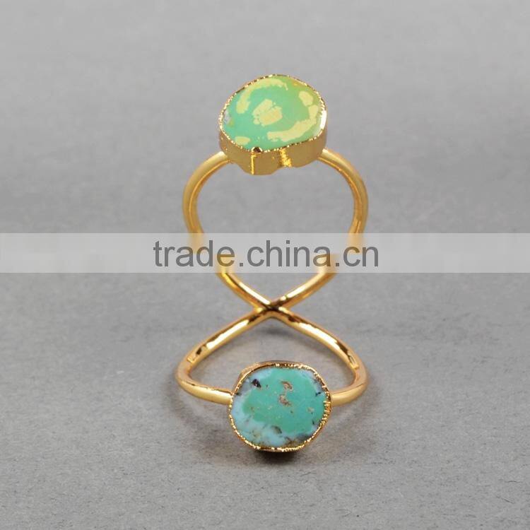 Turquoise gold turquoise double stone wire twisted ring