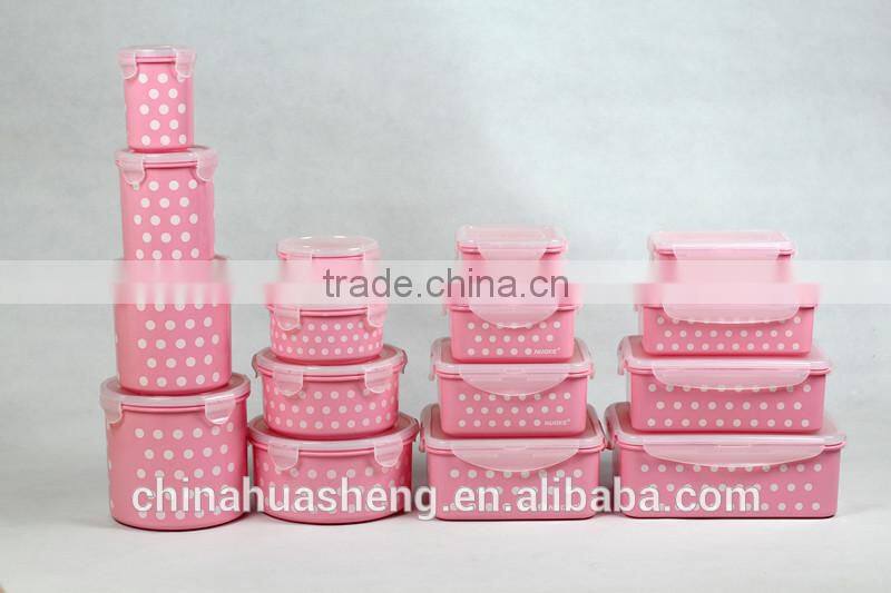 PP Food Grade food Container Set BPA Free Pink Polka dot storage container lunch box round square rectangle