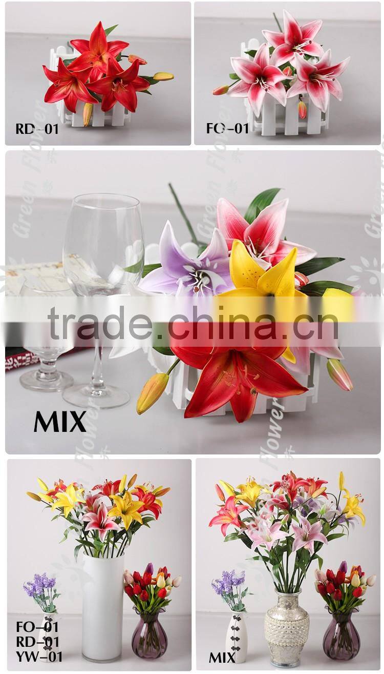 2016 Wholesale Multicolor Latex Artificial PU Flowers Lily Real Touch Bouquet Wedding Bridal Decor Display Flower