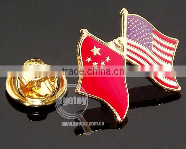 Acrylic Plastic Box Packing China And The United States National Flags Customized Enamel Metal Pin Badge