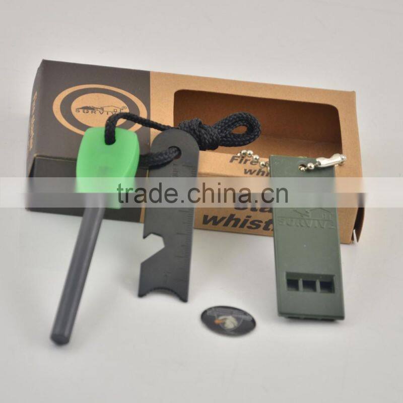 2016 survival magnesium lighter flint stone set with whistle for outdoor camping