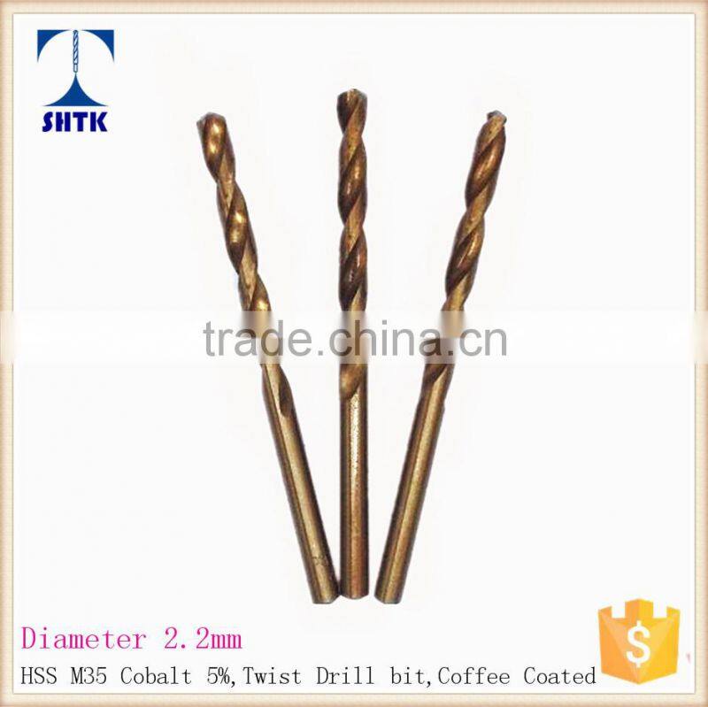 Drill bit, HSS M35 cobalt drill fully ground twist drill bit,Dia 2.2mm