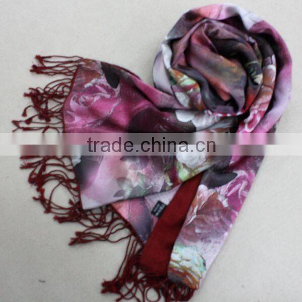 lady 100% silk digital inkjet double layer scarf fashion turkish hijab